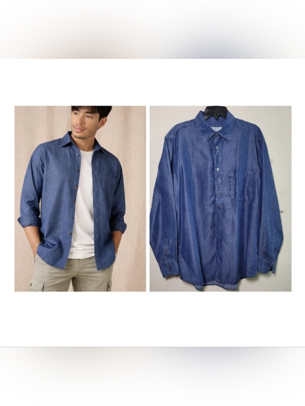 Ermenegildo Zegna Button Down Long Sleeve Shirt Mens L Blue Denim Lyocell Preppy
